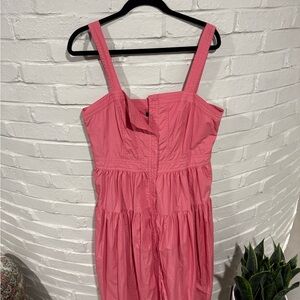 Banana Republic Women's Pink Poplin Tiered Ruffle Button Down Dress